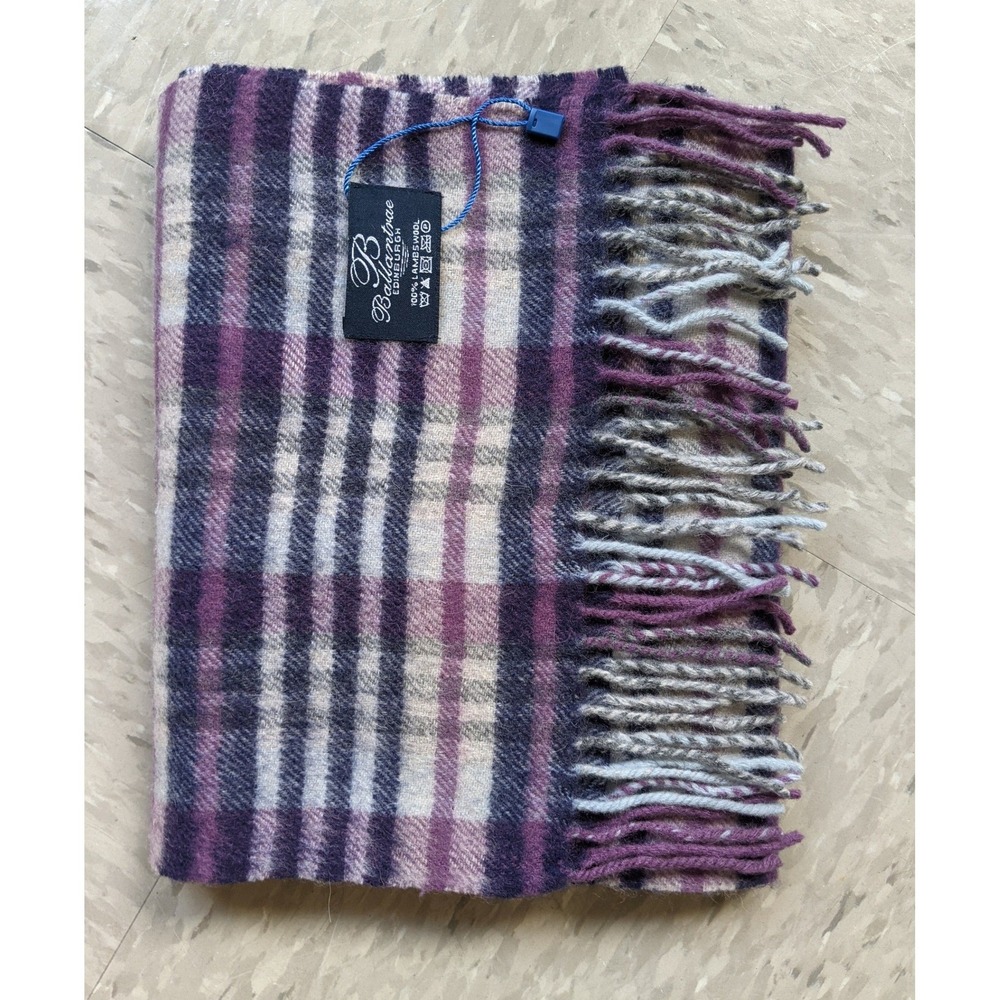 Ballantrae Edinburgh Purple Plaid 100% Lambswool Fringe Scarf Made in Scotland
